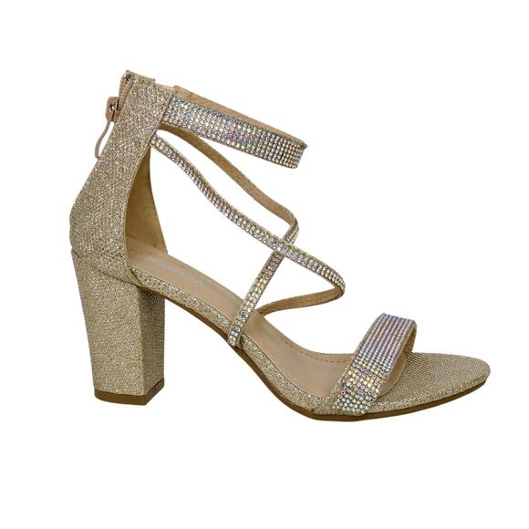 Top Moda Rosa-66 Gold Rhinestone Sparkle Ankle Strap Heels Size 8 - Picture 13 of 13